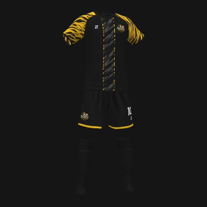 Primera equipación de jugador del Freestaylers FC en negro y amarillo